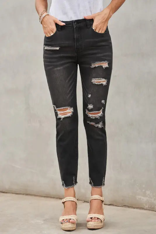 women's boyfriend denim jeansDistressed Boyfriend Denim Pants