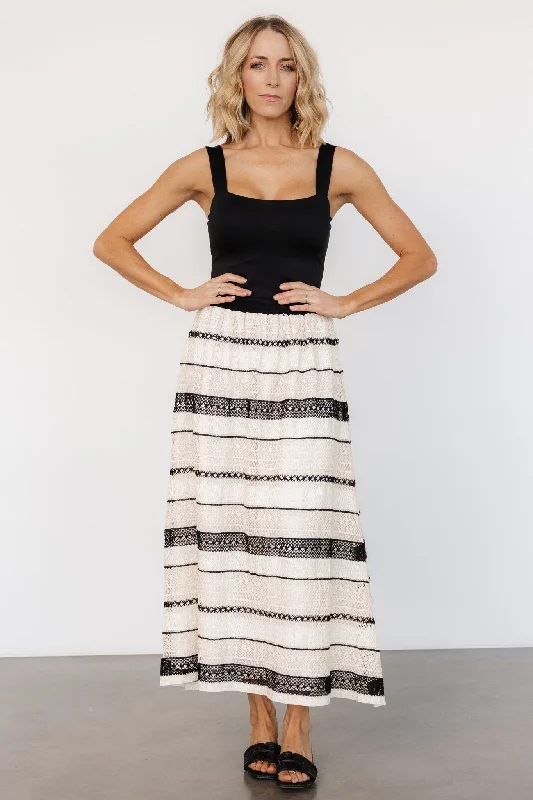 women's lightweight evening skirtsAlondra Woven Skirt | Cream + Black