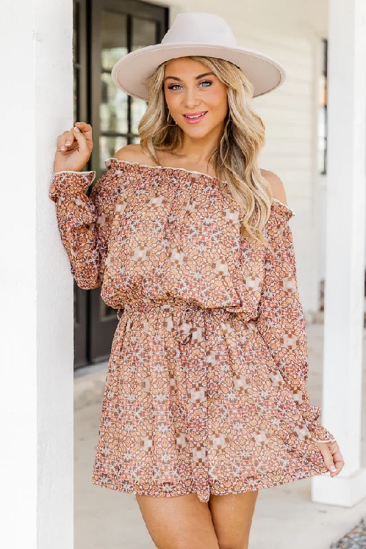 women's evening dressesHumble And Kind Beige Floral Off The Shoulder Mini Dress FINAL SALE