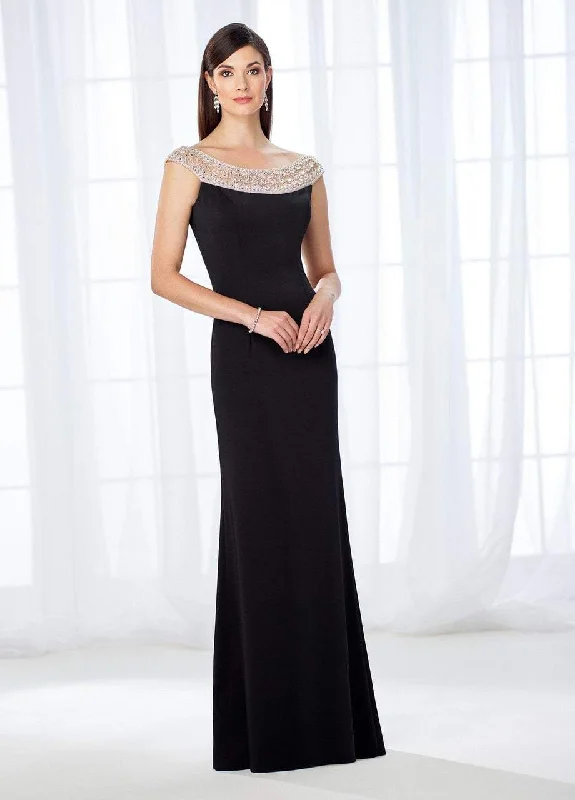 women's bow dressesMon Cheri - 118663 Beaded Bateau Neckline Evening Gown - 2 Pcs Black in Size 4 and Size 6 Available