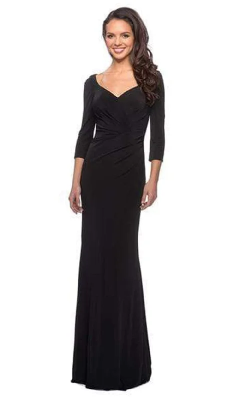 women's limited-edition dressesLa Femme - Plunging V-Neck Ruched Evening Gown 26955SC