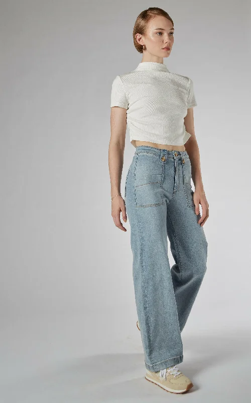 women's denim jeans with zippersCarrie Sunbleached Wide Straight Leg Jeans