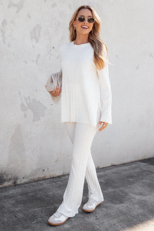 Silvie Long Sleeve Knitted Set - Cream