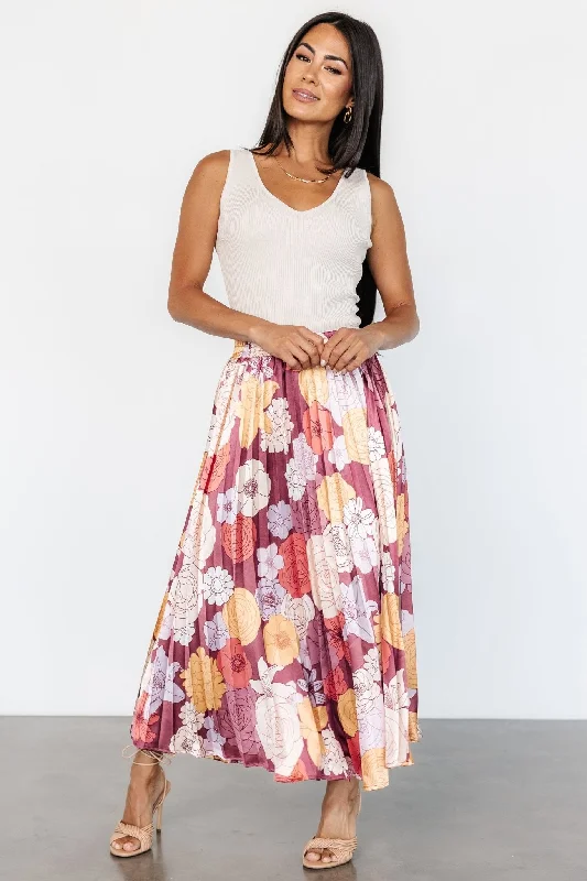 women's versatile work skirtsCori Pleated Skirt | Deep Mauve Floral