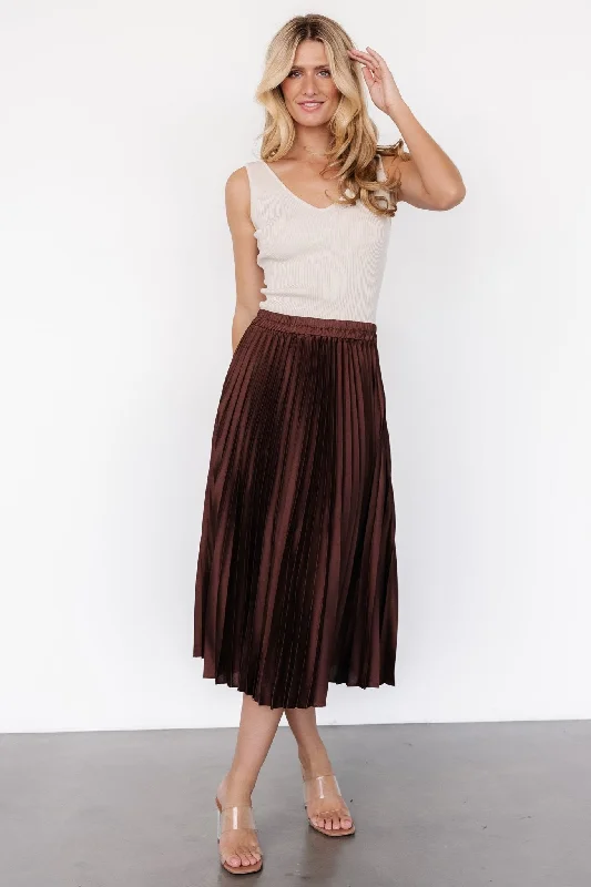 women's casual high-slit skirtsDemetria Pleated Midi Skirt | Dark Brown