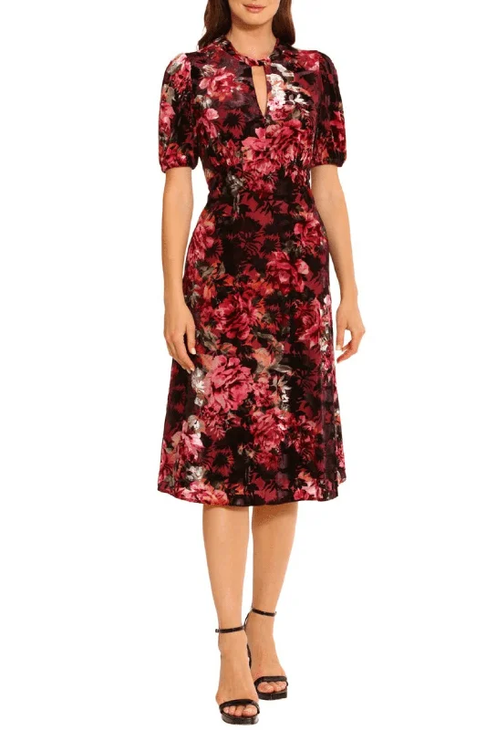 women's casual Friday dressesMaggy London G5393M - Puff Sleeve Floral Print Evening Dress