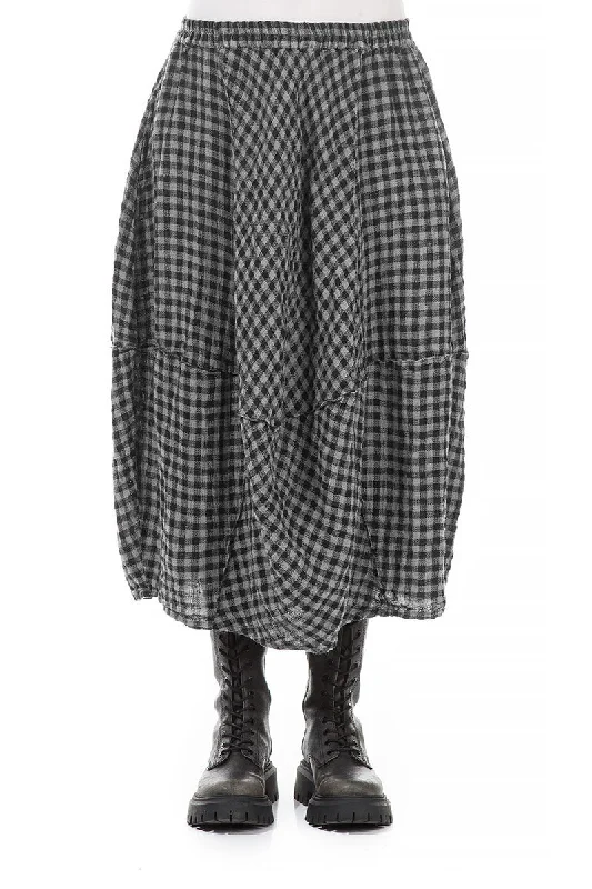 women's silk skirtsBalloon Grey Check Linen Skirt