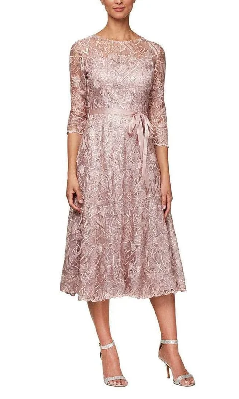 women's chiffon dressesAlex Evenings - 8117835 Quarter Sleeves Embroidered A-Line Dress