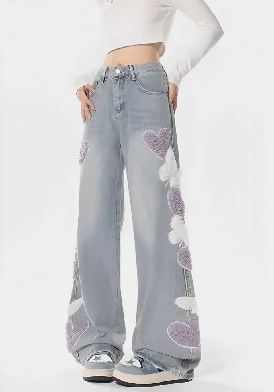 women's low-rise denim jeansSoft Girl Fluffy Heart Butterfly Jeans