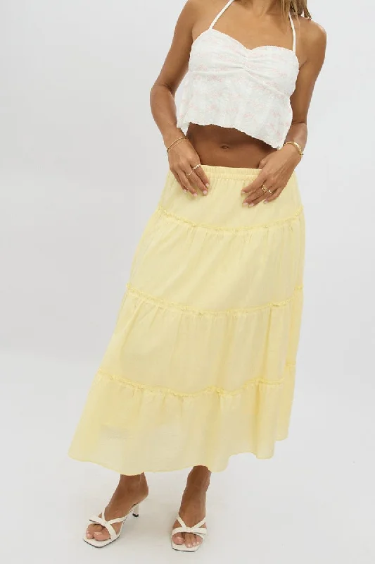 women's classic chiffon skirtsYellow Tiered Midi Skirt