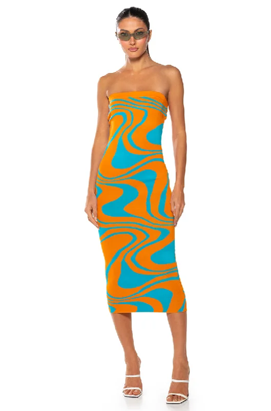 women's boho dressesGROOVY GIRL SWIRL MIDI DRESS