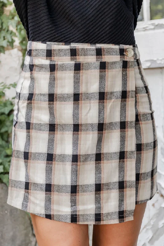 women's high-slit skirtsSomething Just Like This Tan Plaid Skort FINAL SALE