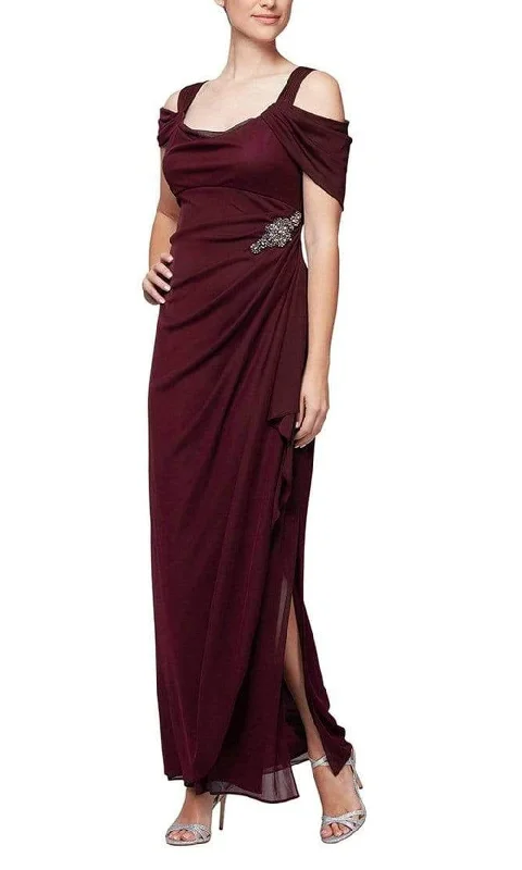 women's versatile dressesAlex Evenings - 132902 Jewel Accent Waist Cold Shoulder Mesh Dress