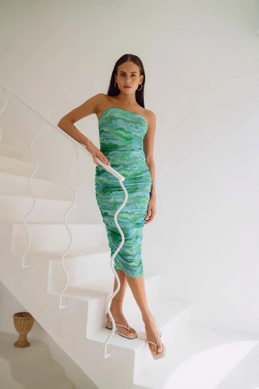 women's maternity dressesKylie Green Abstract Mesh Ruched Bodycon Midi Dress