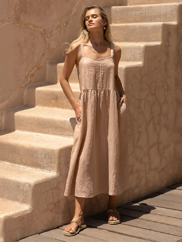 women's one-shoulder dressesMaeve Linen Midi Dress Tea Rose