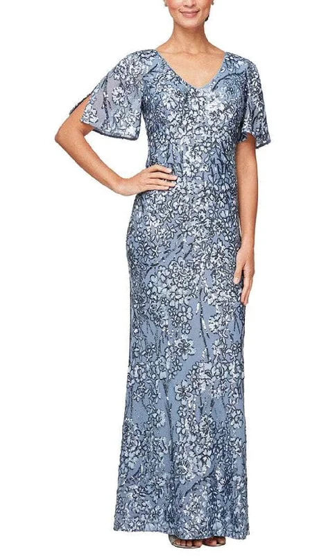 women's boho dressesAlex Evenings - 8196611 Flutter Sleeves Sequined Long Gown