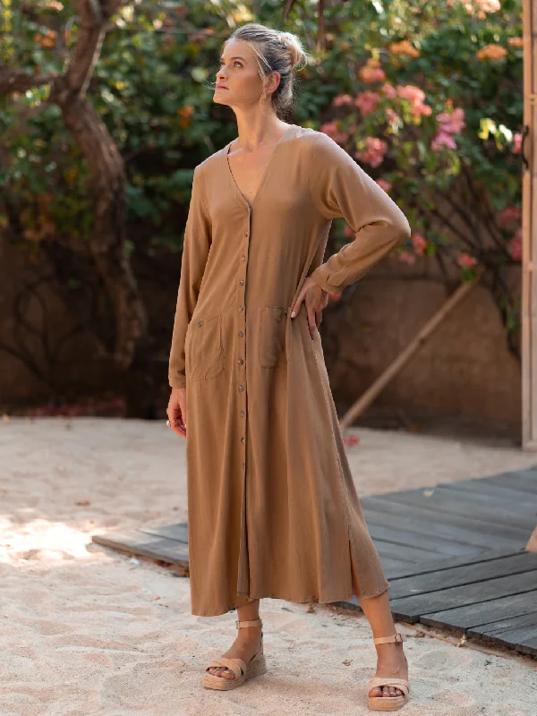 women's mini dressesEvita Ecovero Midi Shirt Dress Desert Sand