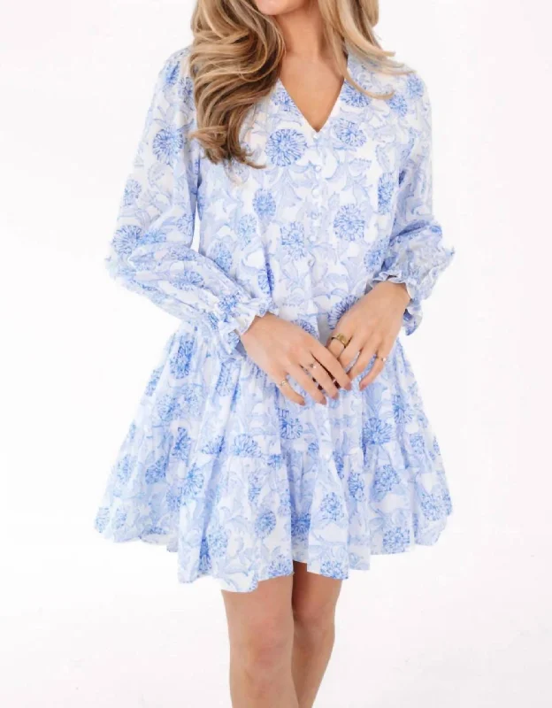 women's wrinkle-resistant dressesPalmer Mini Dress In White/blue