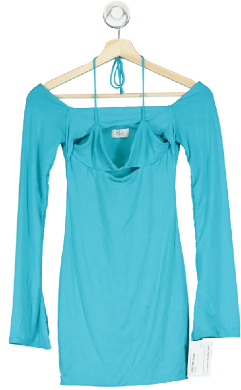 women's maternity dressesOh Polly Aqua Long Sleeve Mini Dress UK 8