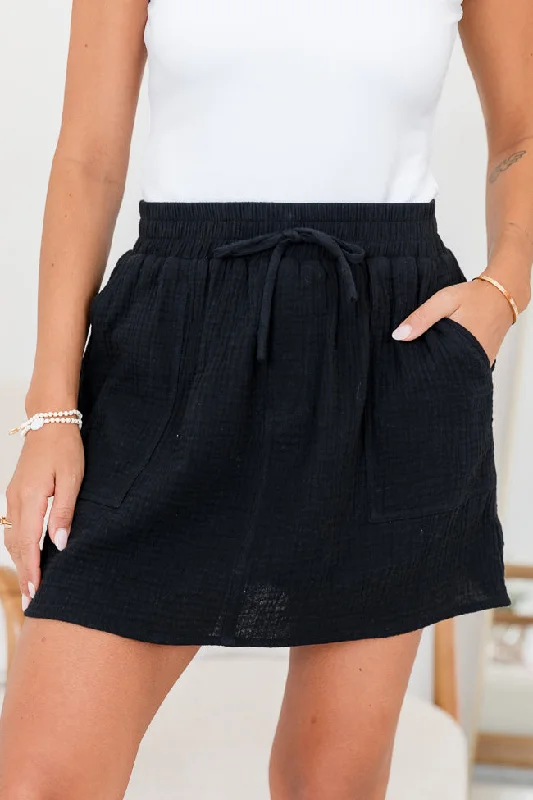 women's dressy circle skirtsThere For You Black Gauze Skort