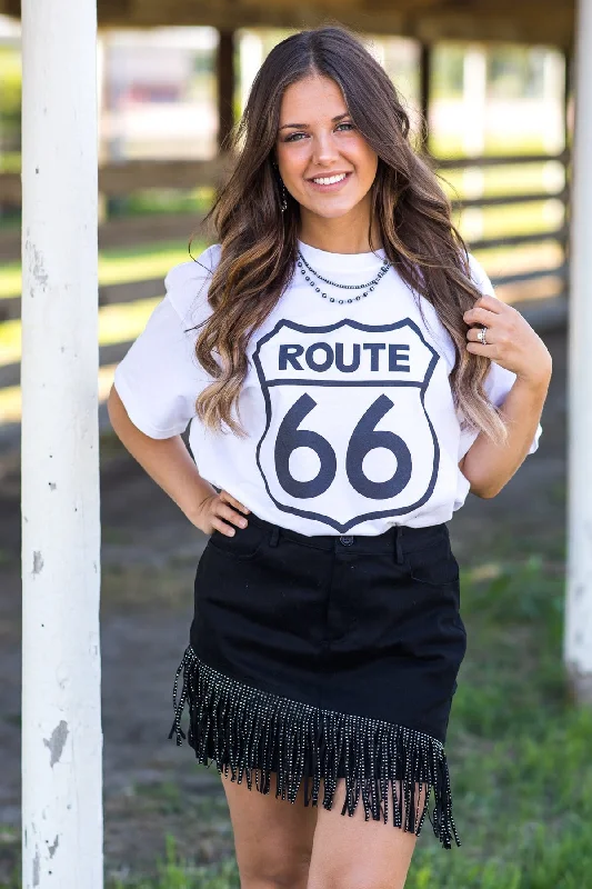 women's chiffon skirtsBlack Denim Skirt With Fringe Detail