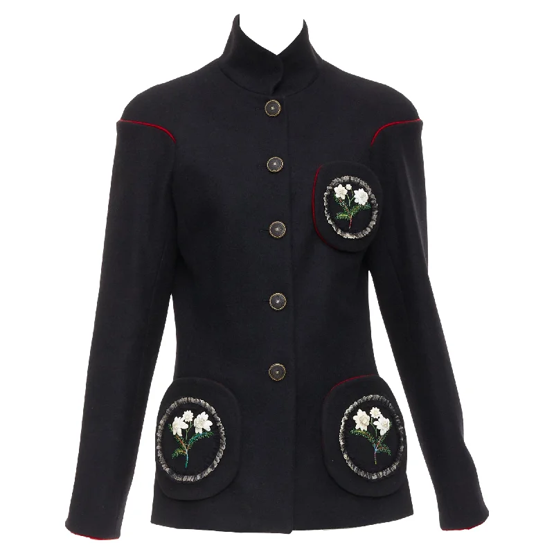 plus-size women's coatsChanel Edelweiss flower embroidery circle pocket wool coat