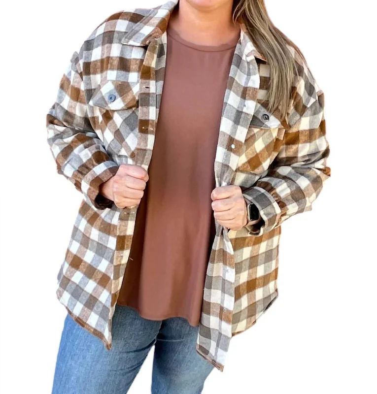 women's coats for boho-chic stylesPlaid Shacket In Caramel