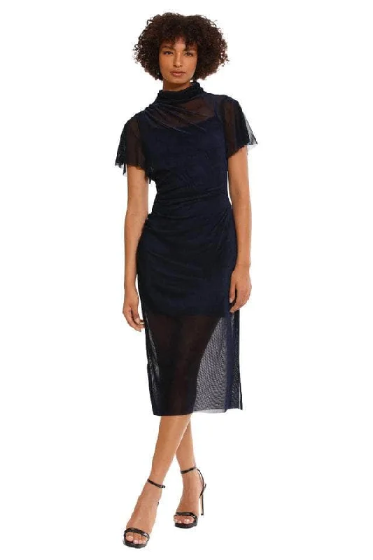 women's sustainable dressesDonna Morgan D9159M - Ruched Illusion High Neck Evening Dress