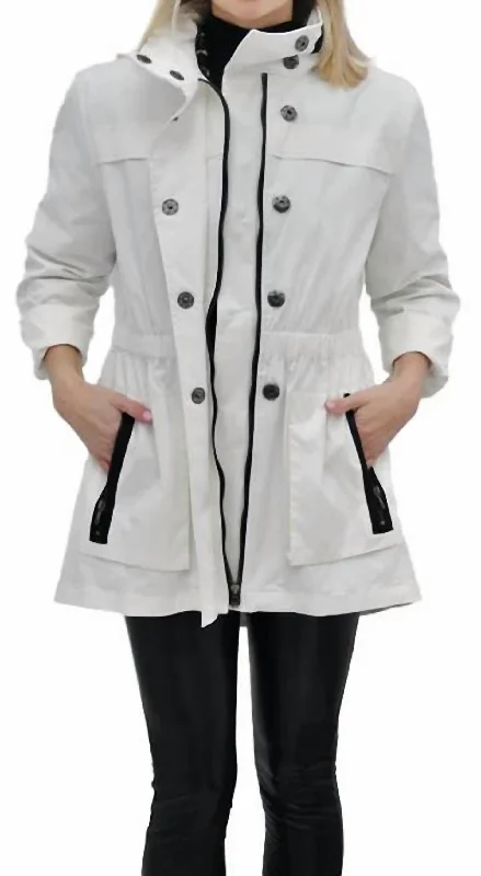 women's coats with hoodsTess Weather Proof Jacket In White Black Trim