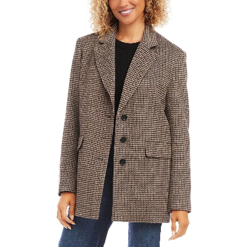 women's coats with pocketsWomens Wool Blend Houndstooth Pea Coat