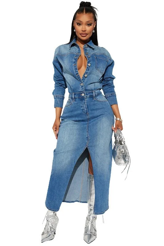 women's dark denim jeansWOMEN FASHION DENIM LONG MAXI DRESS