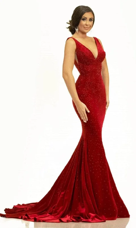 women's custom dressesJohnathan Kayne 2308 - Plunging V-Neck Velvet Evening Dress