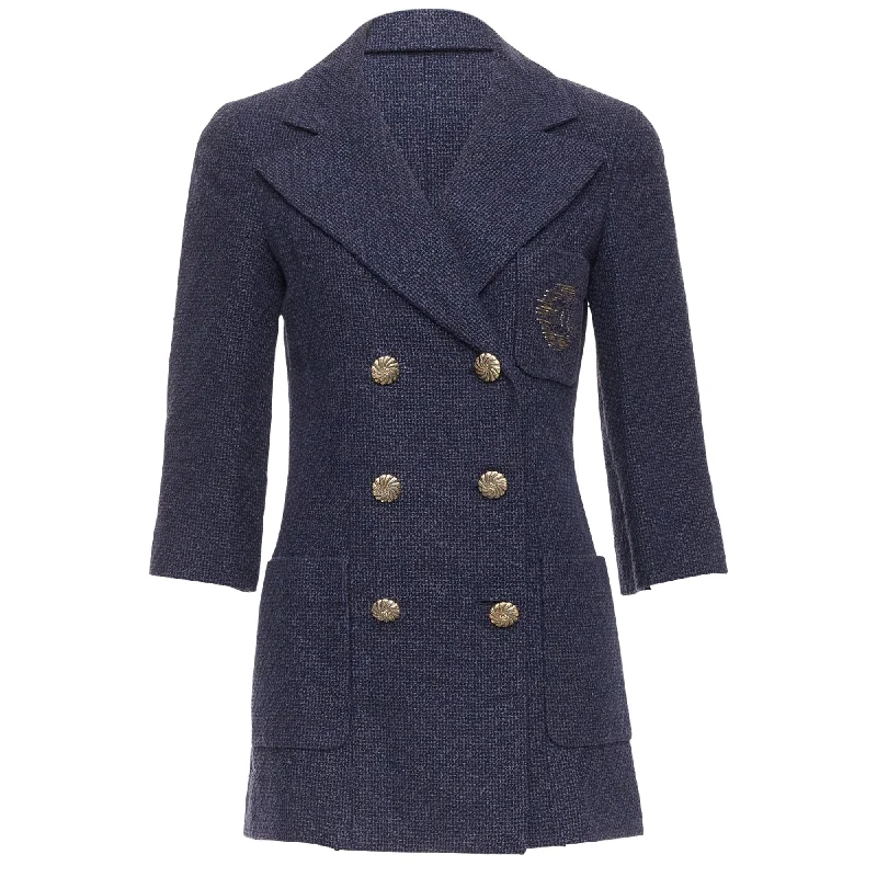 luxury women's coatsChanel tweed CC pocket double breast schoolboy jacket