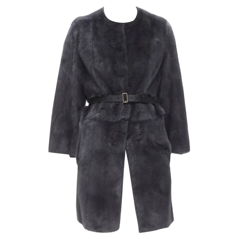 women's coats with belted waistsFendi fur leather reversible zip belted coat jacket