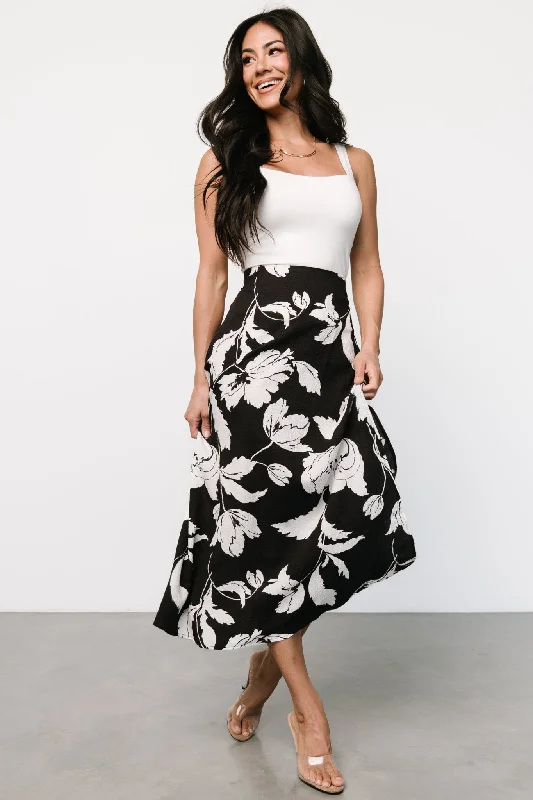 women's formal skirtsOsaka Midi Skirt | Black + White Floral