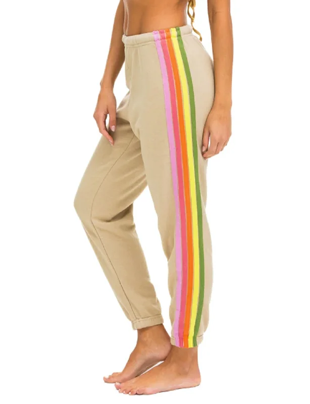 women's short pants5 Stripe Womens Sweatpant, Sand/Pink Green