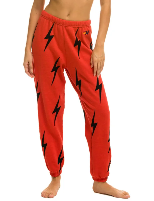 women's silk pantsBolt Stitch Repeat Sweatpant, Red/Black