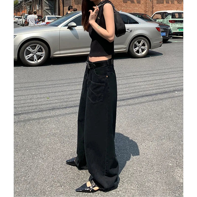 women's cargo pantsVintage Streetwear Blue Baggy Wide Leg Pants