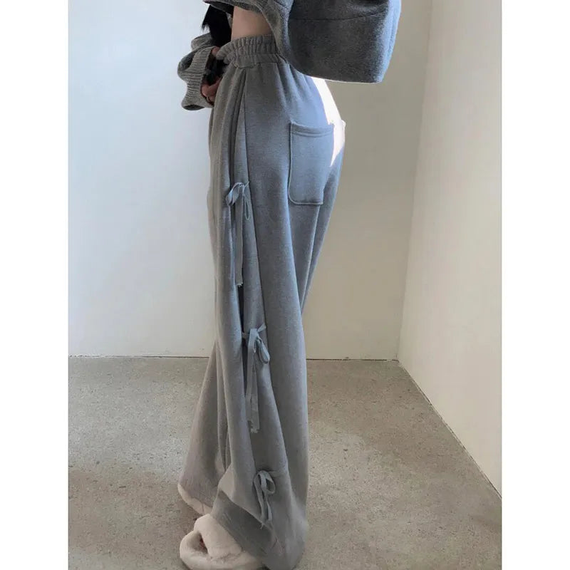 women's summer pantsNew Girl Side Tie Bow Sports Sweatpants Wide Leg Pants