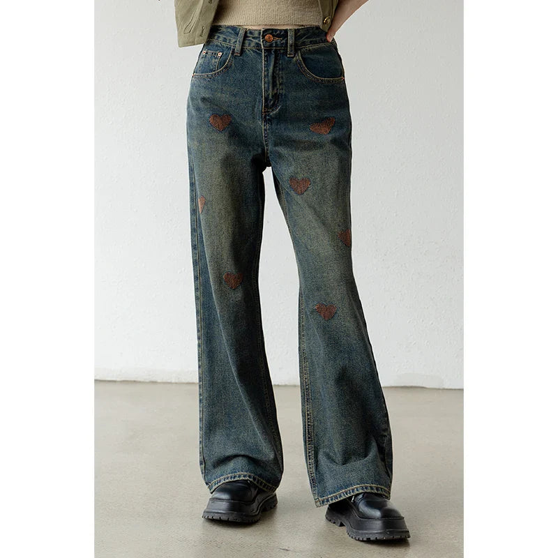 women's adventure pantsBlue Embroidery High Waist Wide Leg Jean Pants