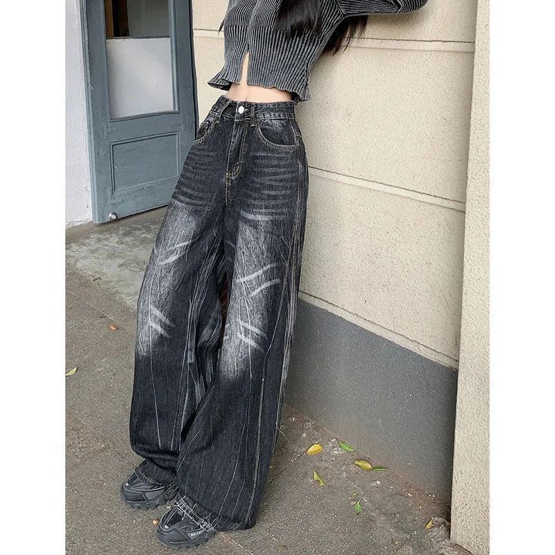 women's vintage pantsBlack High Waist Vintage Wide Leg Jean Pants