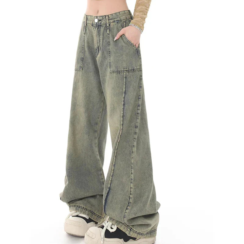 women's high-waisted pantsWomen's High Waist Vintage Baggy Denim Pants