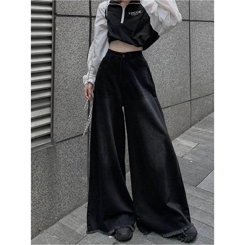 women's patched pantsVintage High Waist Wide Leg Stripe Denim Pants