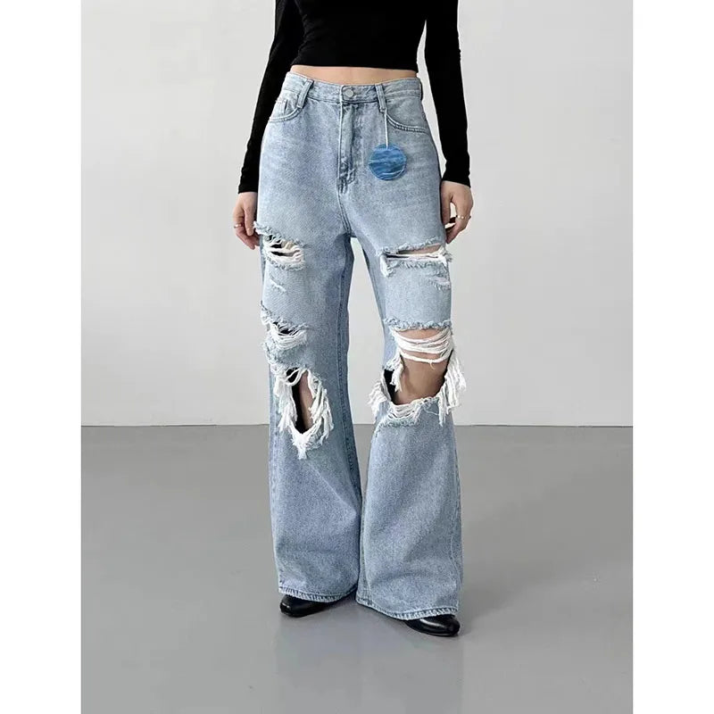 women's breathable pantsWomen's Gothic Y2K Ripped Cargo Jean Pants