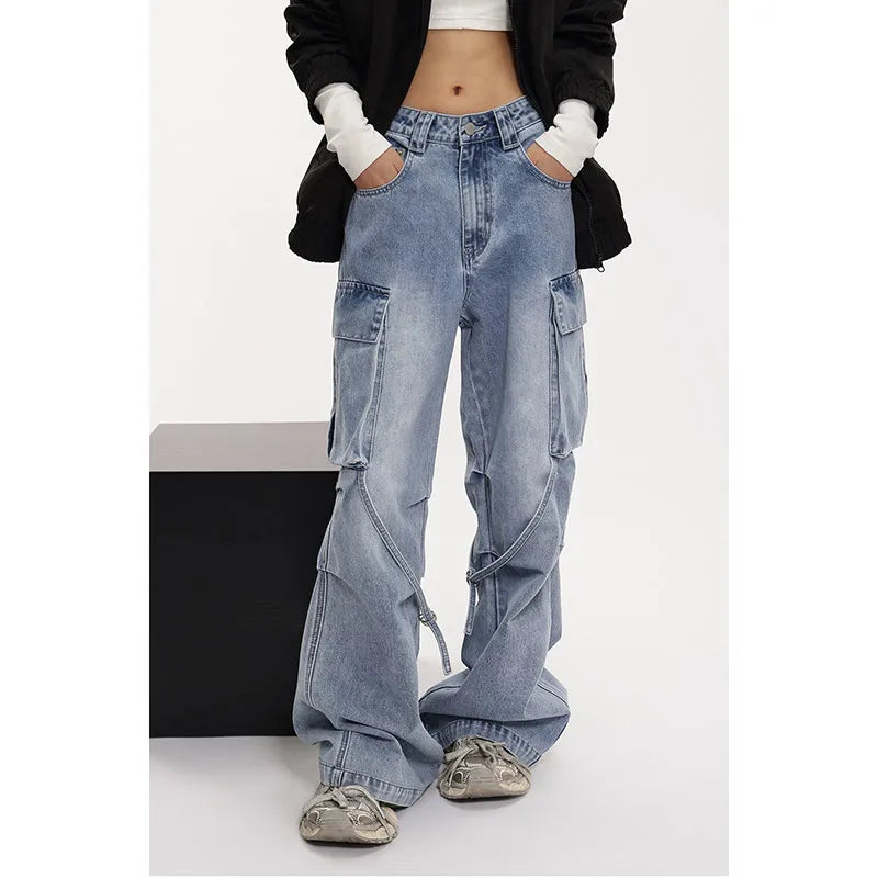 women's flare pantsRetro Wide Leg Baggy Vintage Denim Pants