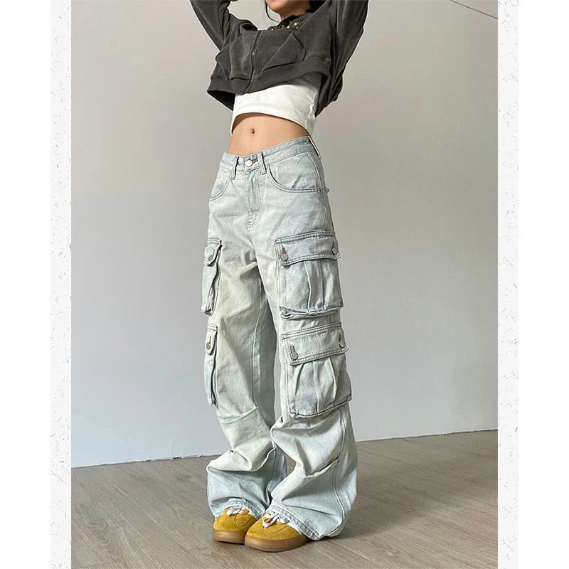 women's running pantsHip Hop High Waist Wide Leg Denim Pants