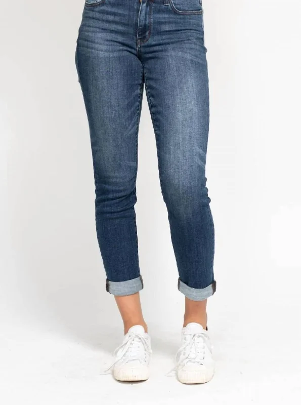 women's sustainable pantsCuffed Slim Fit Jeans In Dark Blue