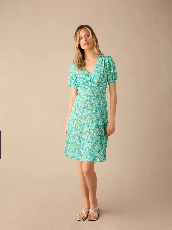 women's limited-edition dressesGreen Ditsy Shirred Shoulder Short Dress