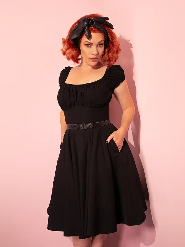 women's halter dressesPeasant Swing Dress in Black - Vixen by Micheline Pitt