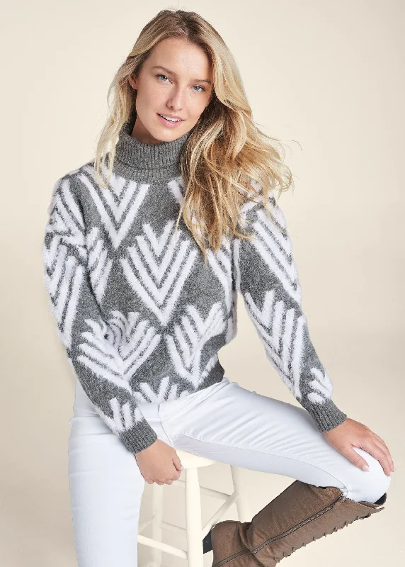 women's flowy dressesPrinted Eyelash Turtleneck Sweater - Grey Multi